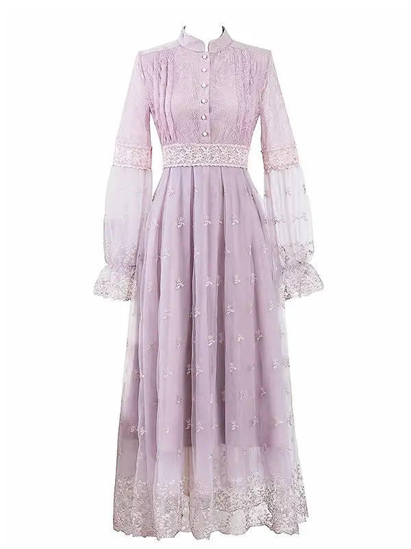 Embroidered Edwardian Puff Maxi Dress