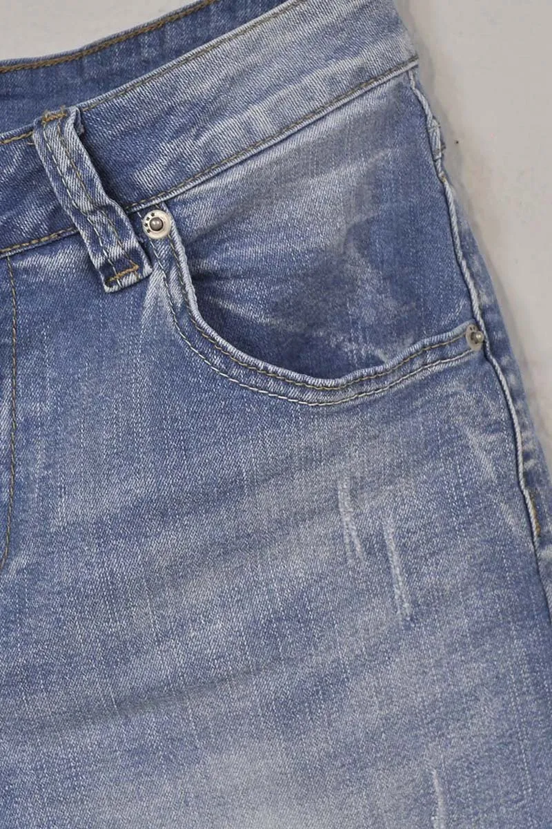 Zip Fly Ripped Denim Shorts Without Belt