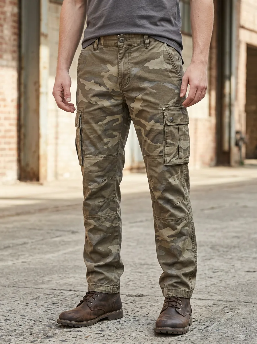 Men's Cargo Pants with Camouflage Button Zip Fly