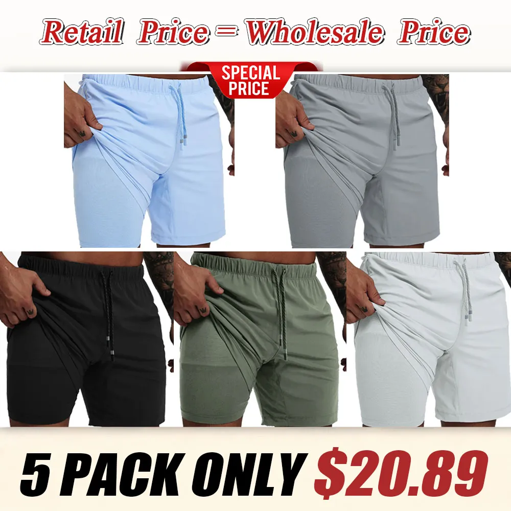 MAELREG Men's 2-in-1 Running Shorts with Liner, Outdoor Hiking Gym Training Shorts, Breathable Athletic Workout Shorts with Towel Hook
