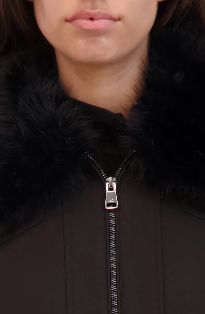 Belted Softshell Longline Coat with Faux Fur Trim