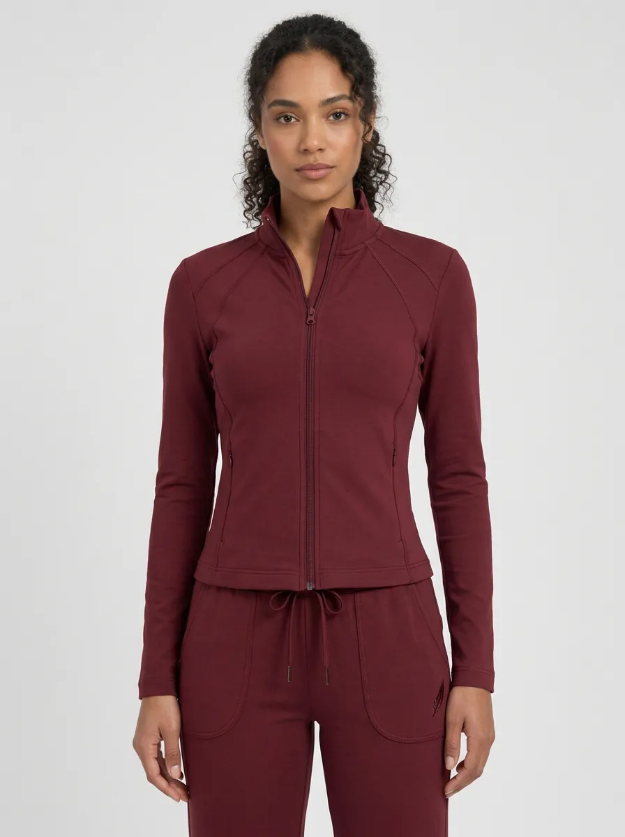 Women's Dusty Rose Zip-Up Jacket & Straight-Leg Pant Set