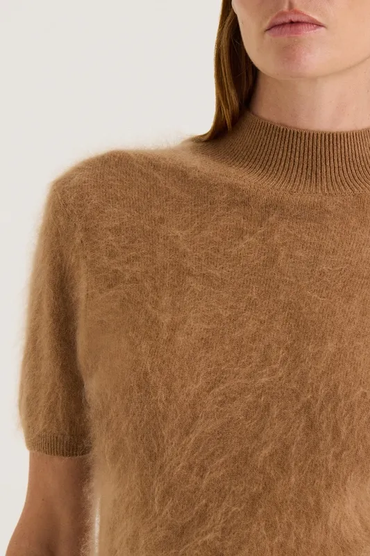 Cognac Cropped Turtleneck Tee