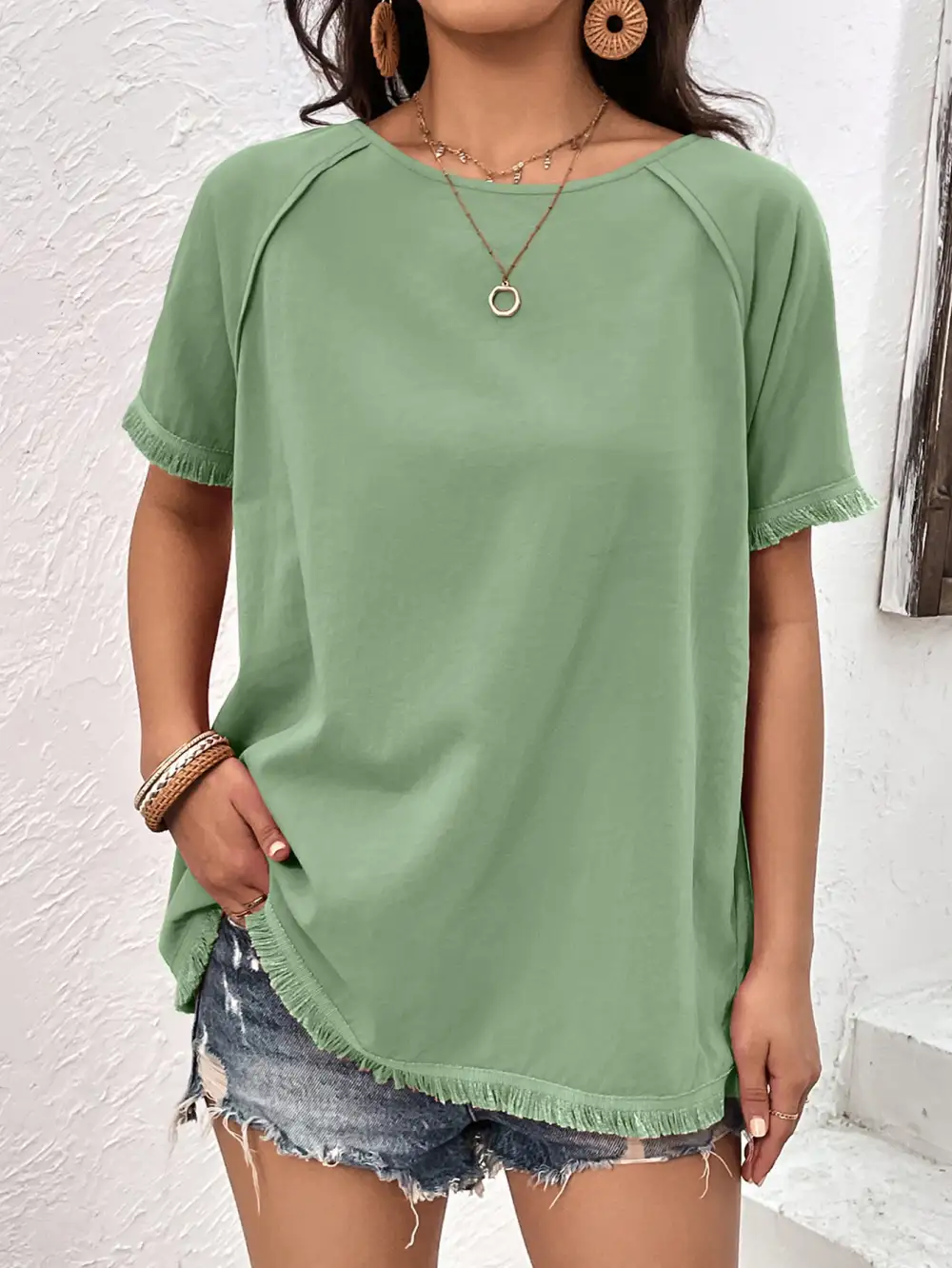 Relaxed Round Neck V-Neck Blouse