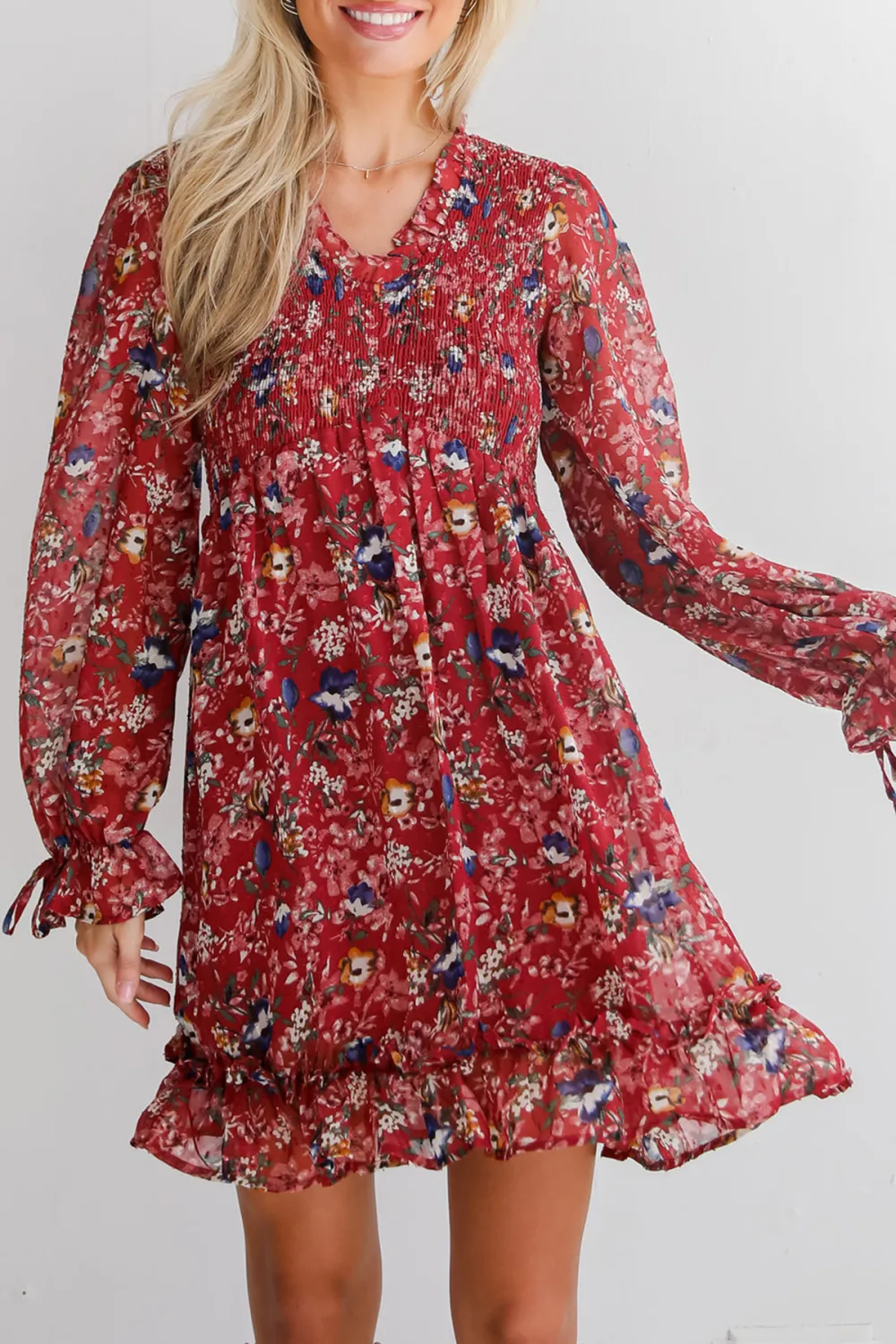 Burgundy Floral Mini Dress