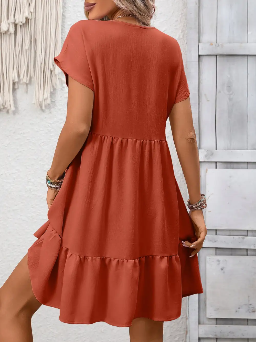 V Neck Ruffle Mini Dress