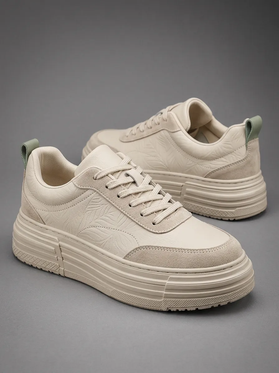 Men's Minimalist Leaf Pattern Embossed Patterned Skate Shoes