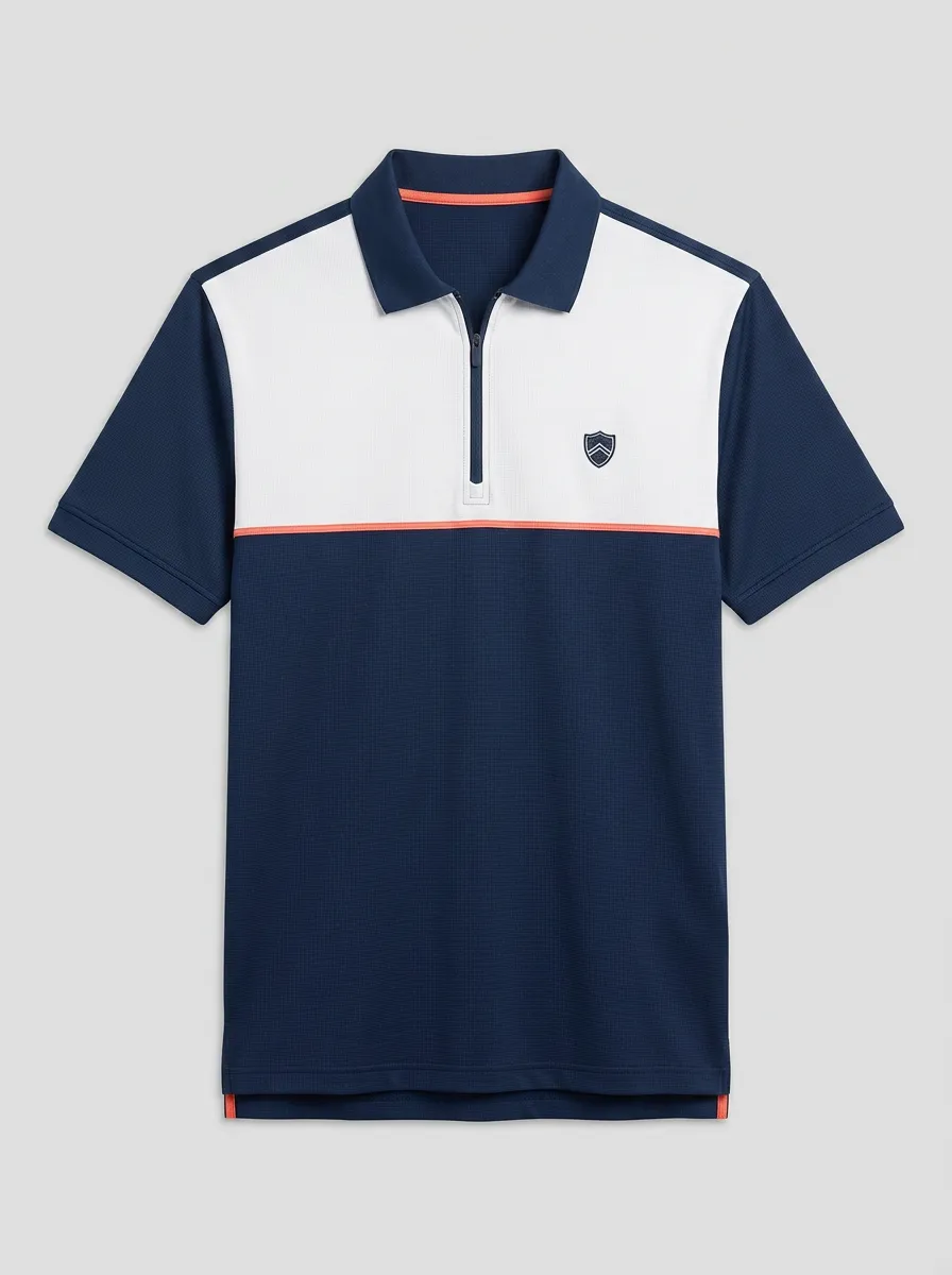 Men's Sporty Golf Shield Logo Printed Polo Shirt