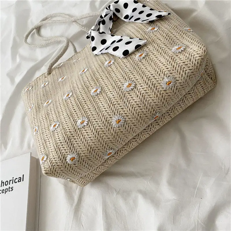 Floral Straw Everyday Tote Bag
