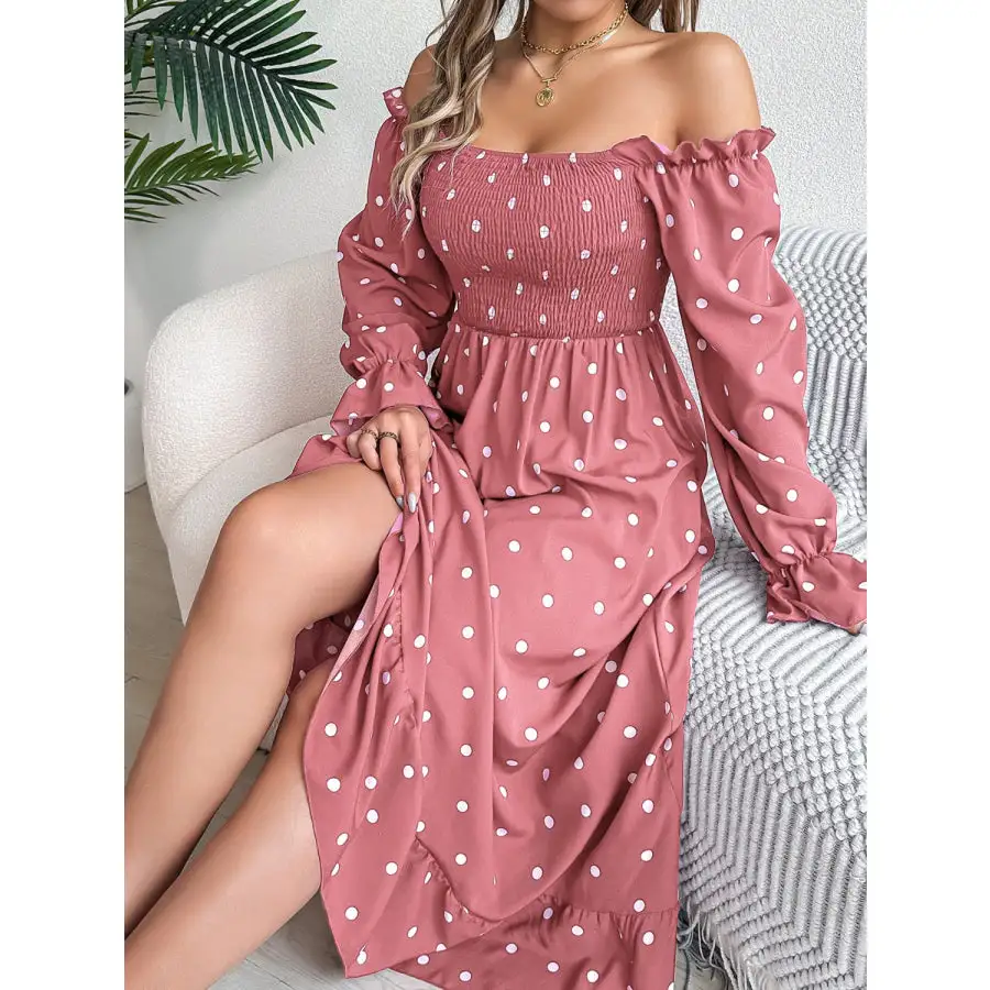 Polka Dot Flounce Sleeve Midi Dress