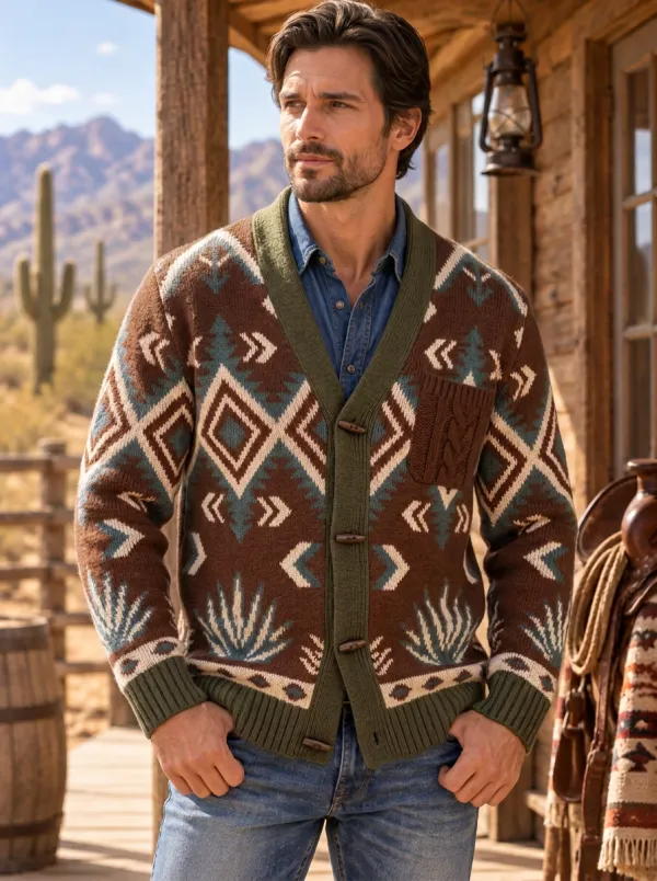 Range Rider Aztec Geometric Look Men's Western Cardigan