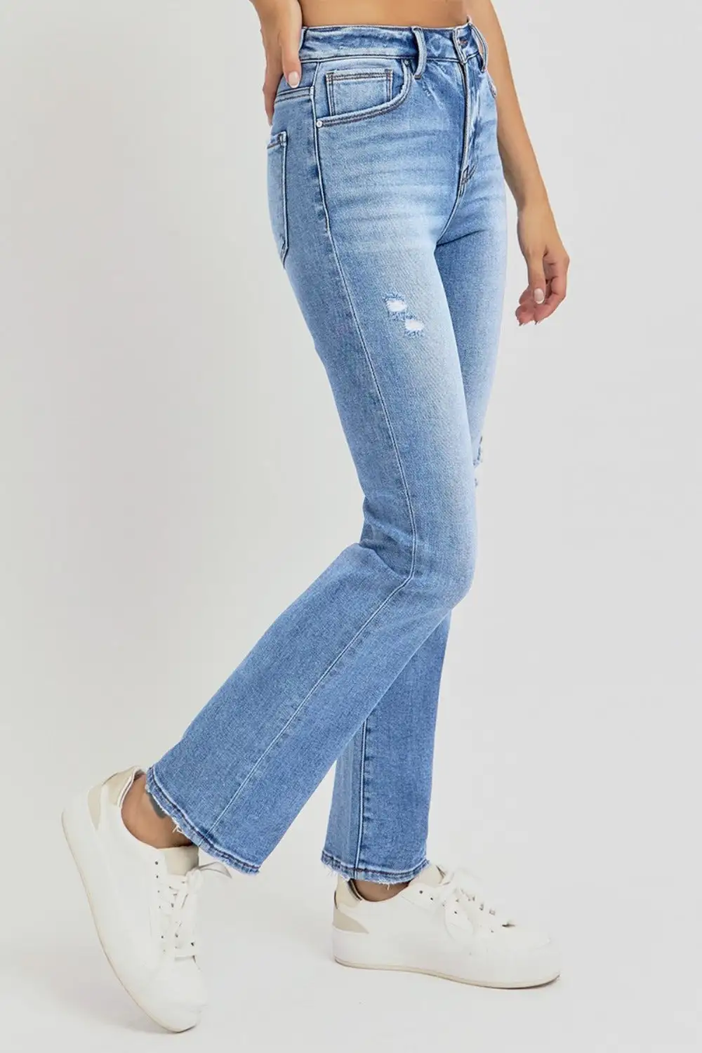 Relaxed Distressed Washed Pocketed Stretch Straight Leg Jeans