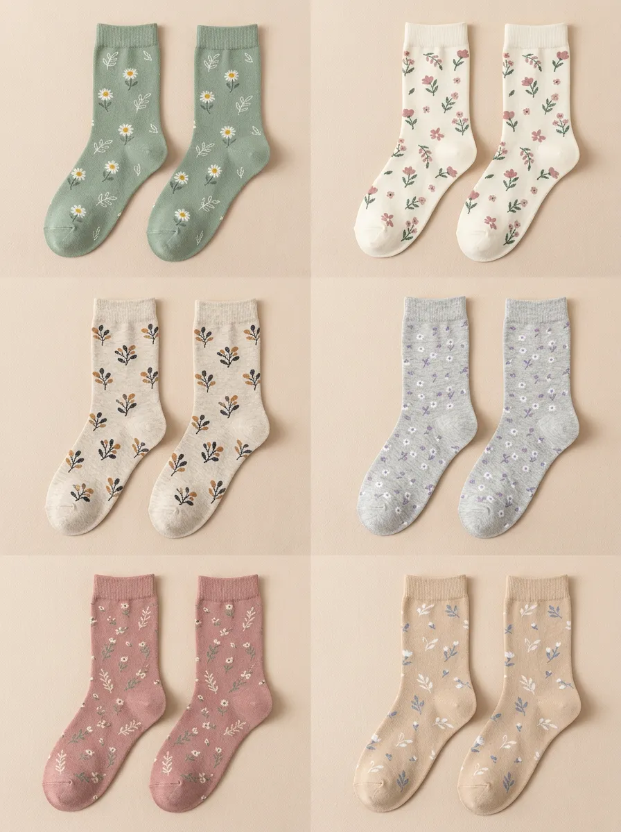 Women's Daisy Botanical Ribbed Crew Sock Set