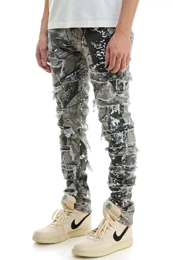 Men's Modern Skinny Raw Hem Patchwork Pants