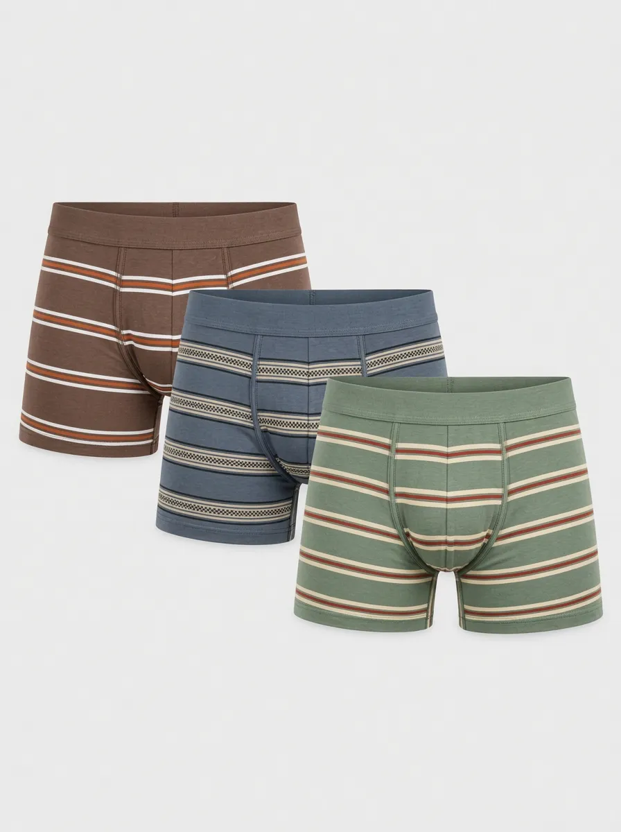 Men's Multicolor Striped Patterned Boxer Briefs 3-Pack