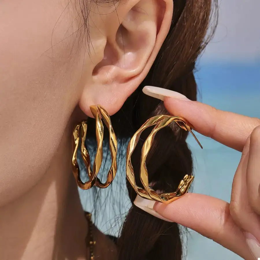 K Gold Plated Chunky Twisted Hoop Earrings