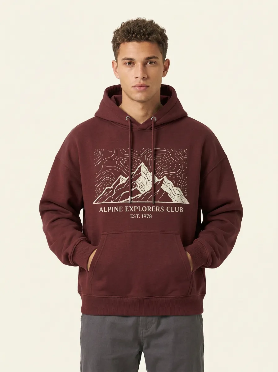 Men's Alpine Explorers Club Mountain Topographic Graphic Hoodie