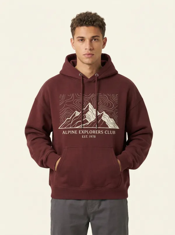 Men's Alpine Explorers Club Mountain Topographic Graphic Hoodie