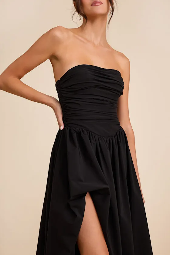 Marilou Light Yellow Strapless Ruched Lace-Up Maxi Dress