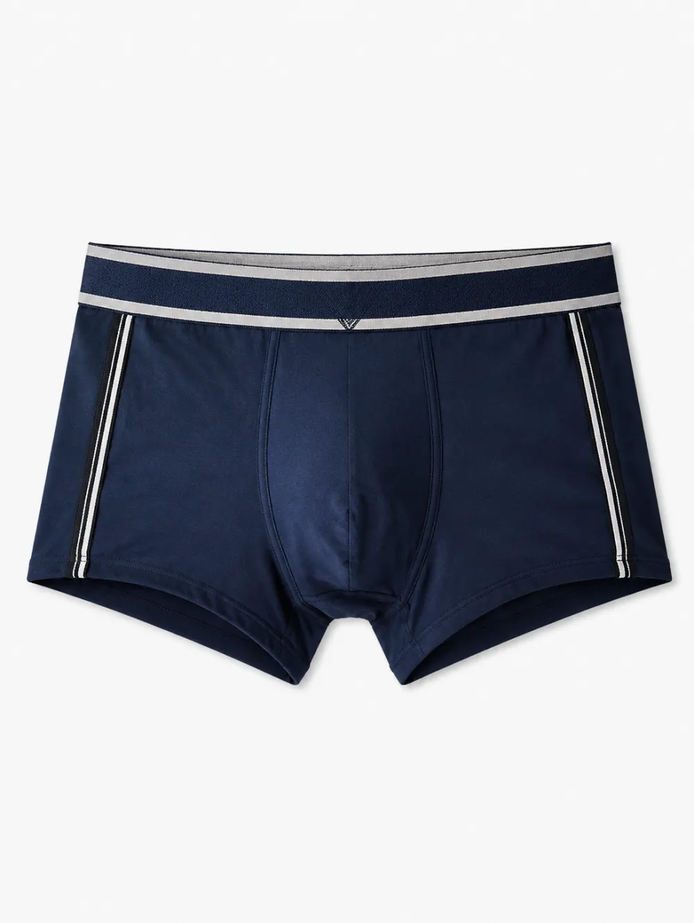 Men's Navy Blue Striped Waistband Side Stripe Printed Boxer Briefs