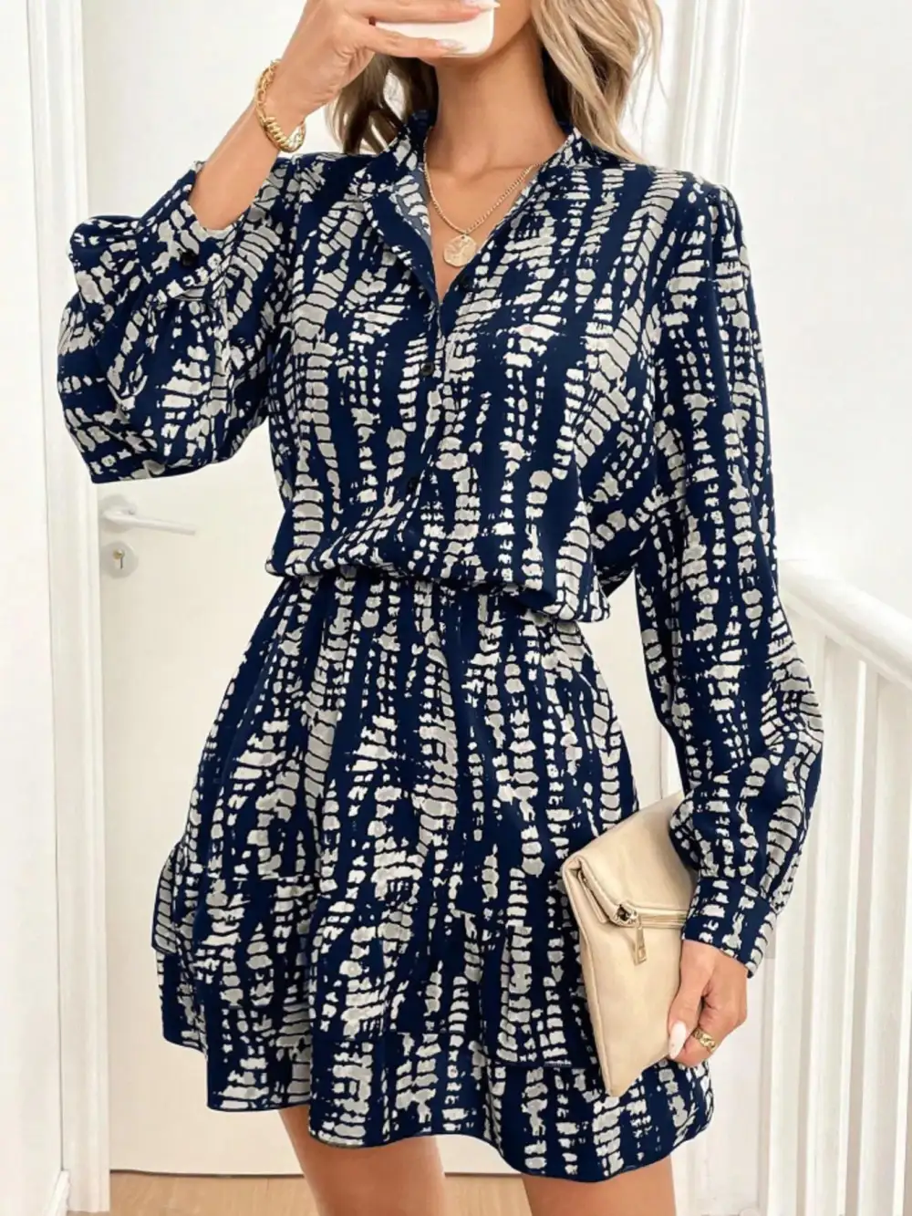 Comfort Fit Ruffle Long Sleeve Mini Dress