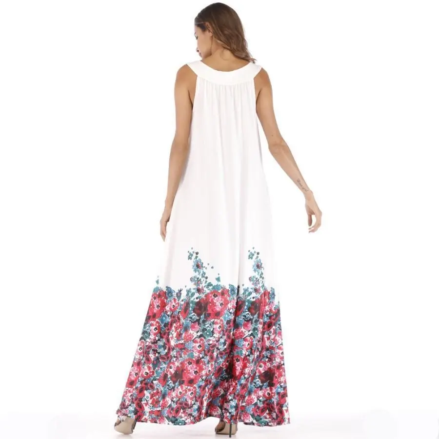 Floral Printed Halterneck Big Hem Maxi Dress