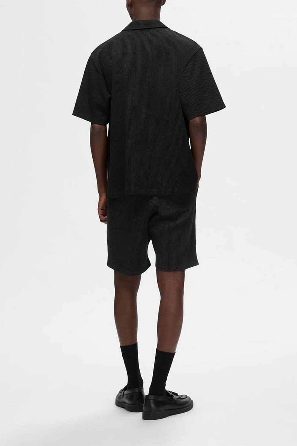 Black Cuban Collar Co-ord Set Shirt