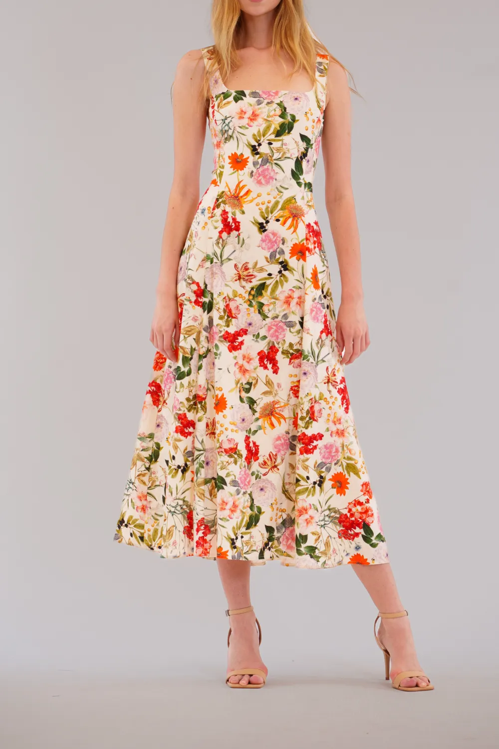 Square Neck Floral Midi Dress