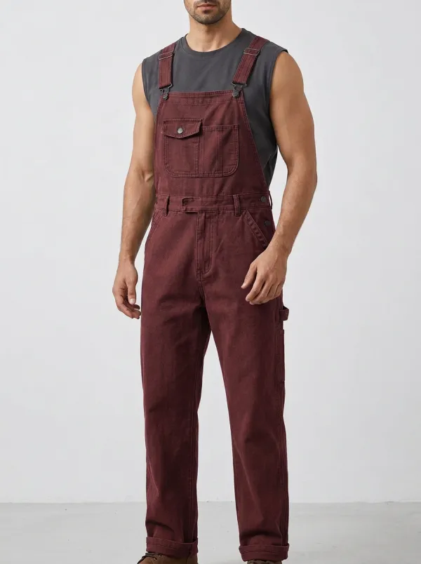 Men's Casual Vintage Washed Denim Bib Overalls