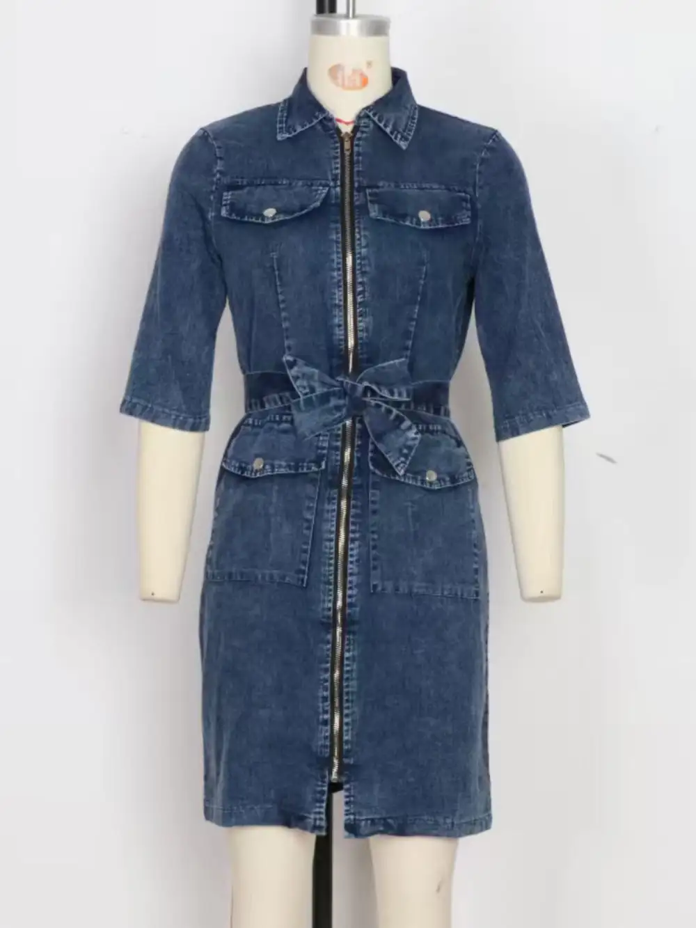 Comfort Fit Denim Zip Front Short Sleeve Dress