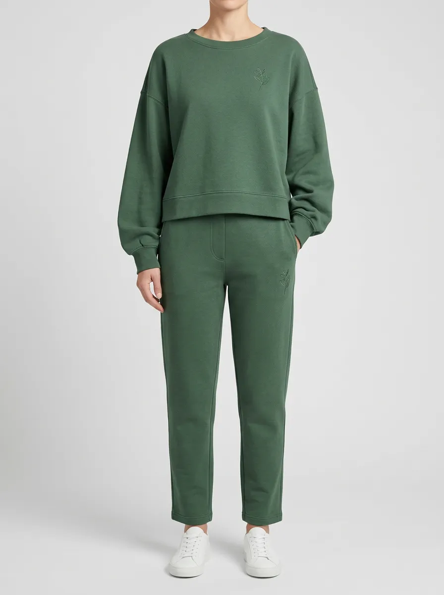 Red Leaf Detail Sweatshirt and Pants Set