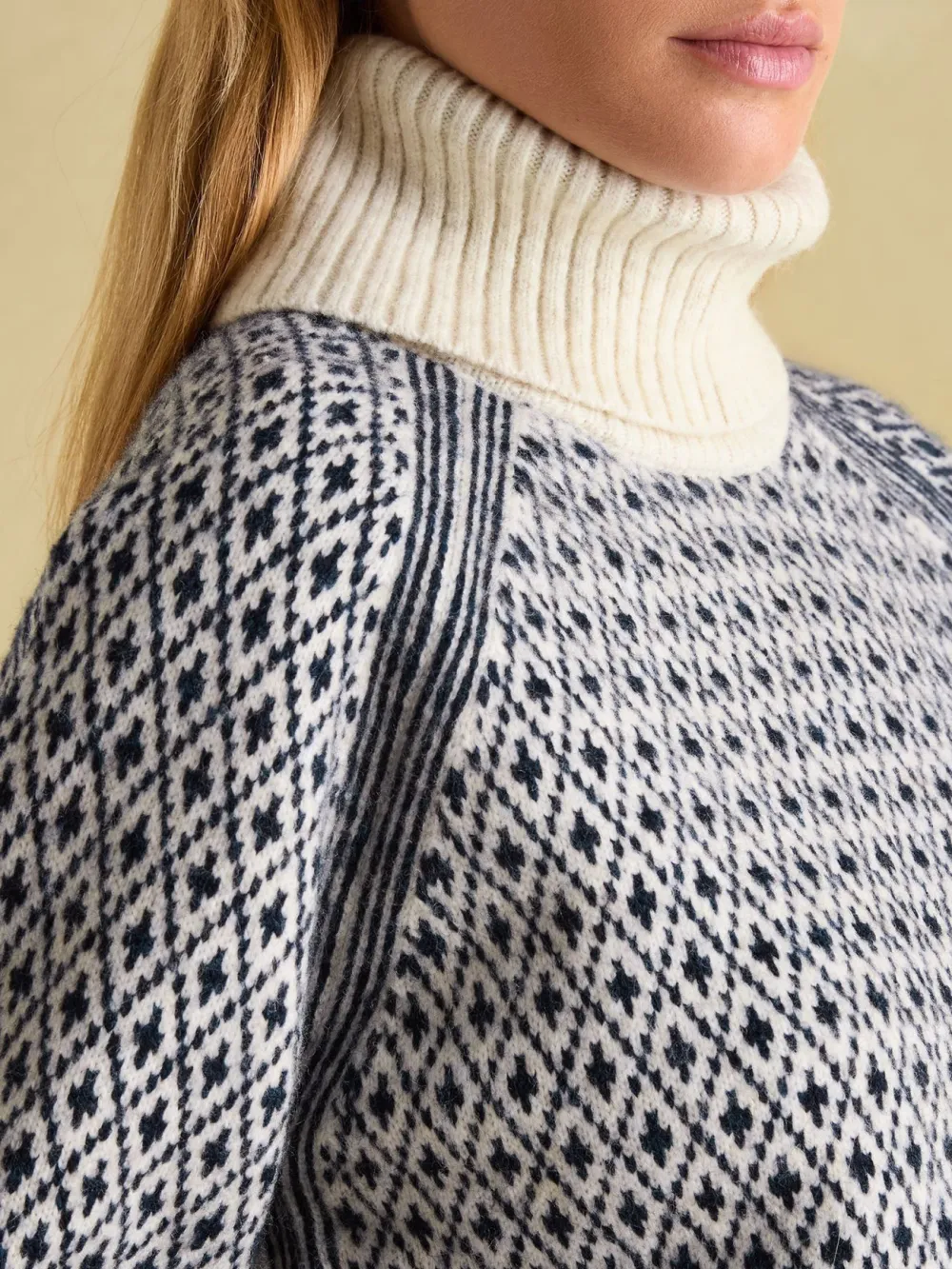 Cream/Red Patterned Jumper with Detachable Roll Neck