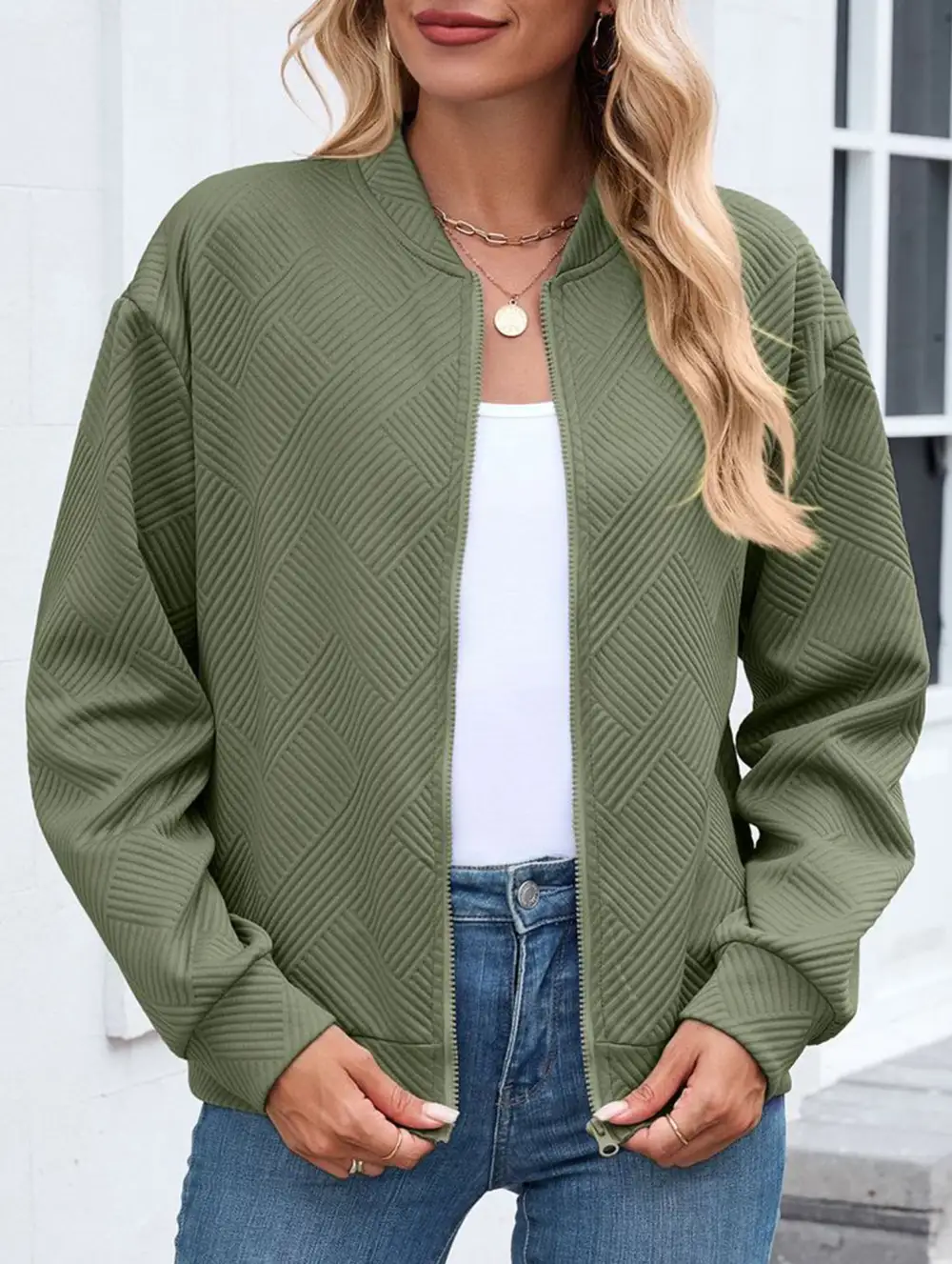Crew Neck Zipper Loose Long Sleeve Sweatshirt