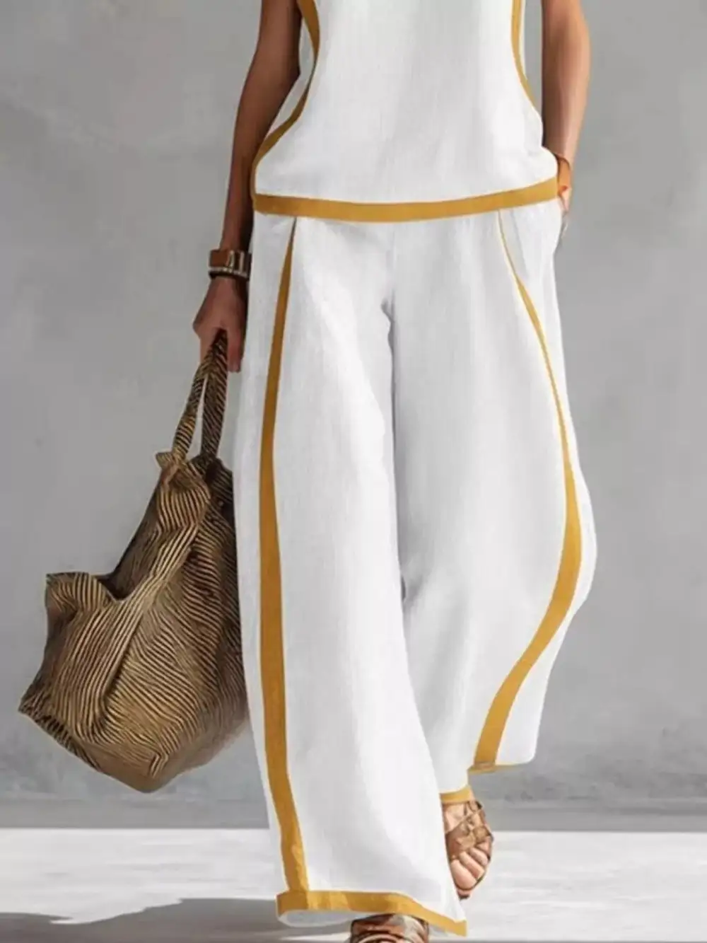 Sleeveless Tank Top and Wide Leg Pants Set