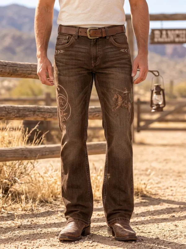 Men's Rodeo Inspired Western Cowboy Horse Lasso Jeans