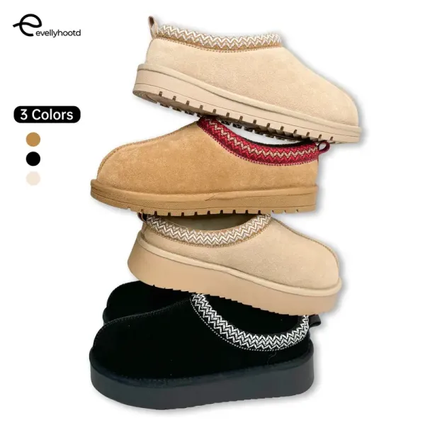 Women's leather outdoor suede slippers, mini heightening boots, short boots with soft fur lining