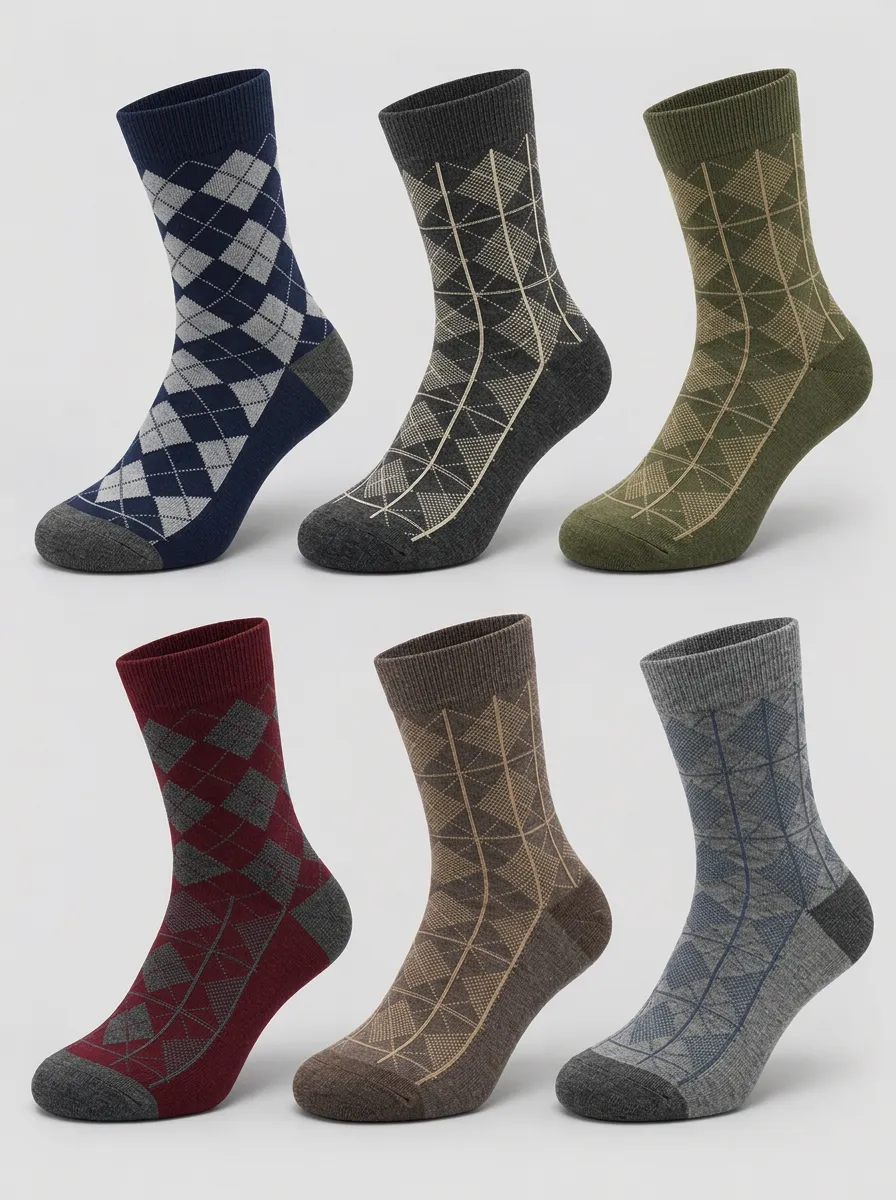 Men's Multicolor Argyle Pattern Geometric Crew Socks 6-Pack