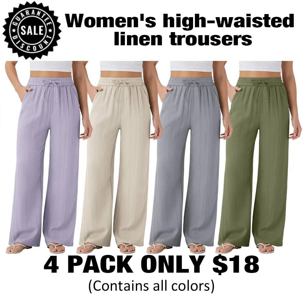 🔥Last Day: 14-Pack Only $35 🔥Women'S High-Waisted Linen Trousers