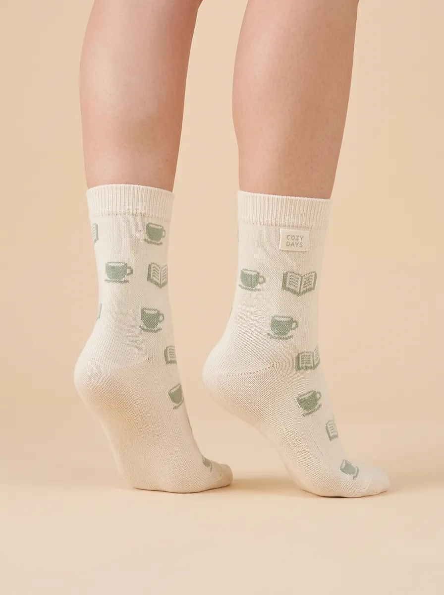 Versatile Coffee-Motif Book-Motif Casual Socks