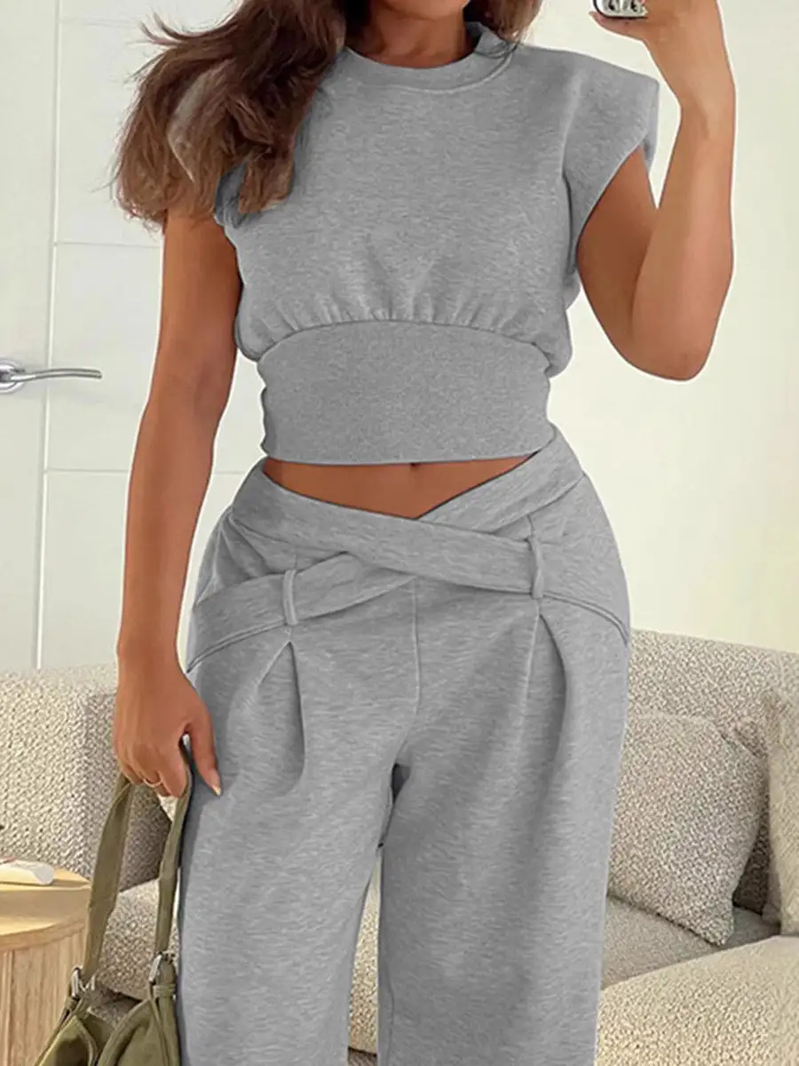 High Waist Panel Detail Sweater And Pants Set