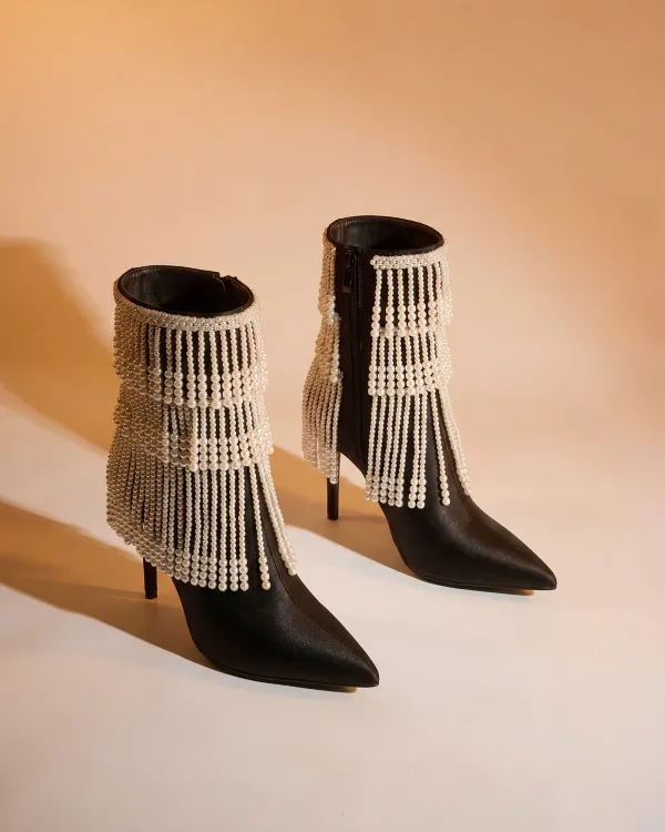Pearl Fringe Ankle Boots