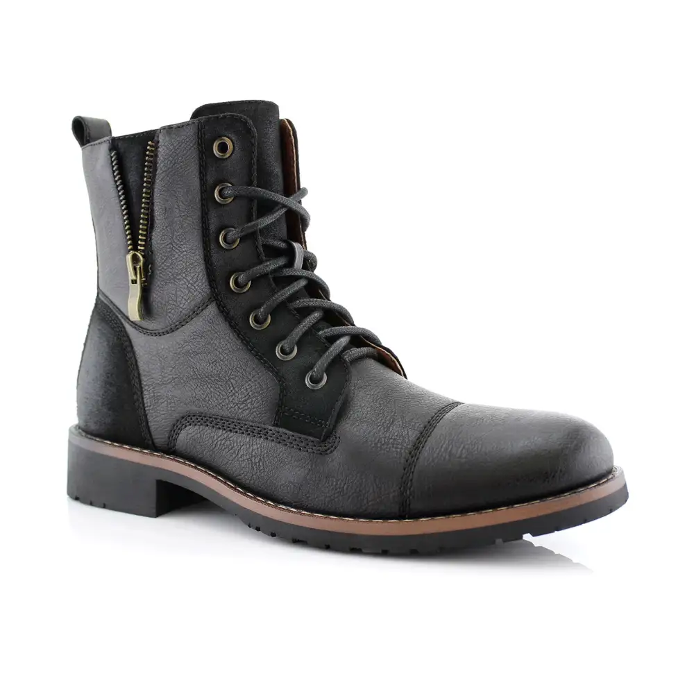 Suede Faux-Leather Cap-Toe Combat Boots