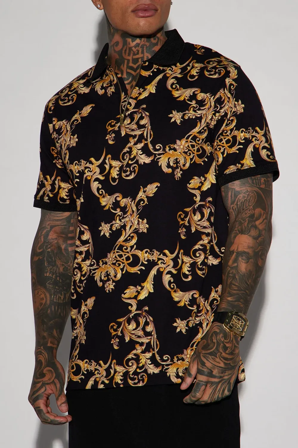 Graphic Short Sleeve Polo - Black