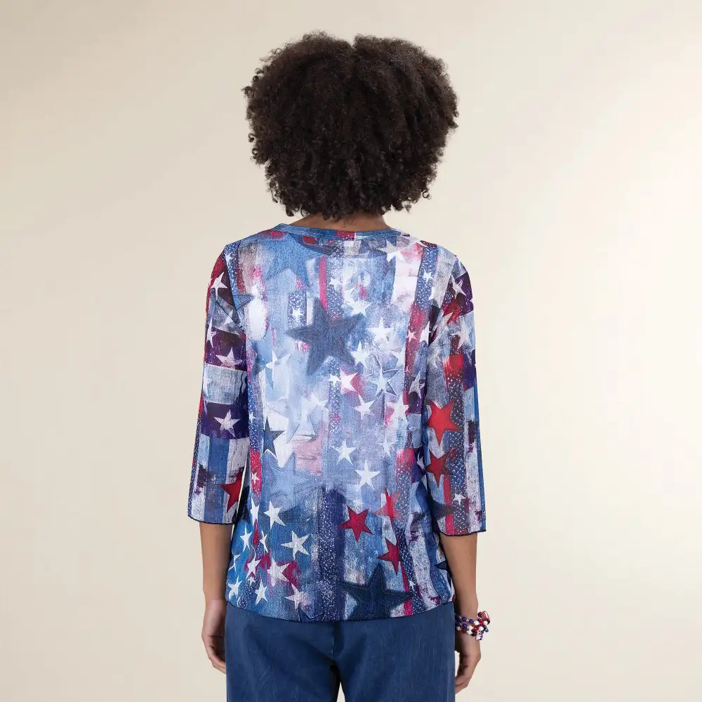 Vintage Print Mesh Top