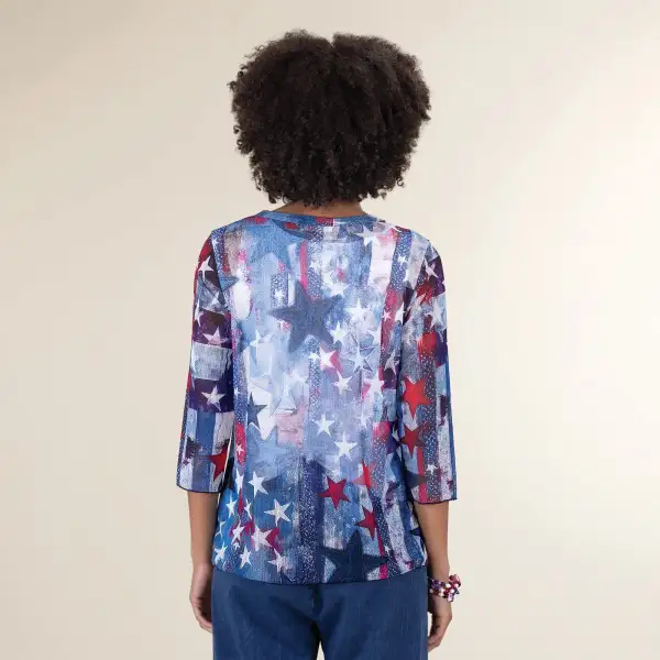 Vintage Print Mesh Top