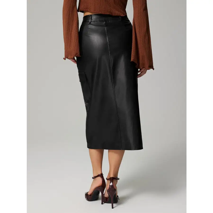 Slit Midi Skirt with Pockets