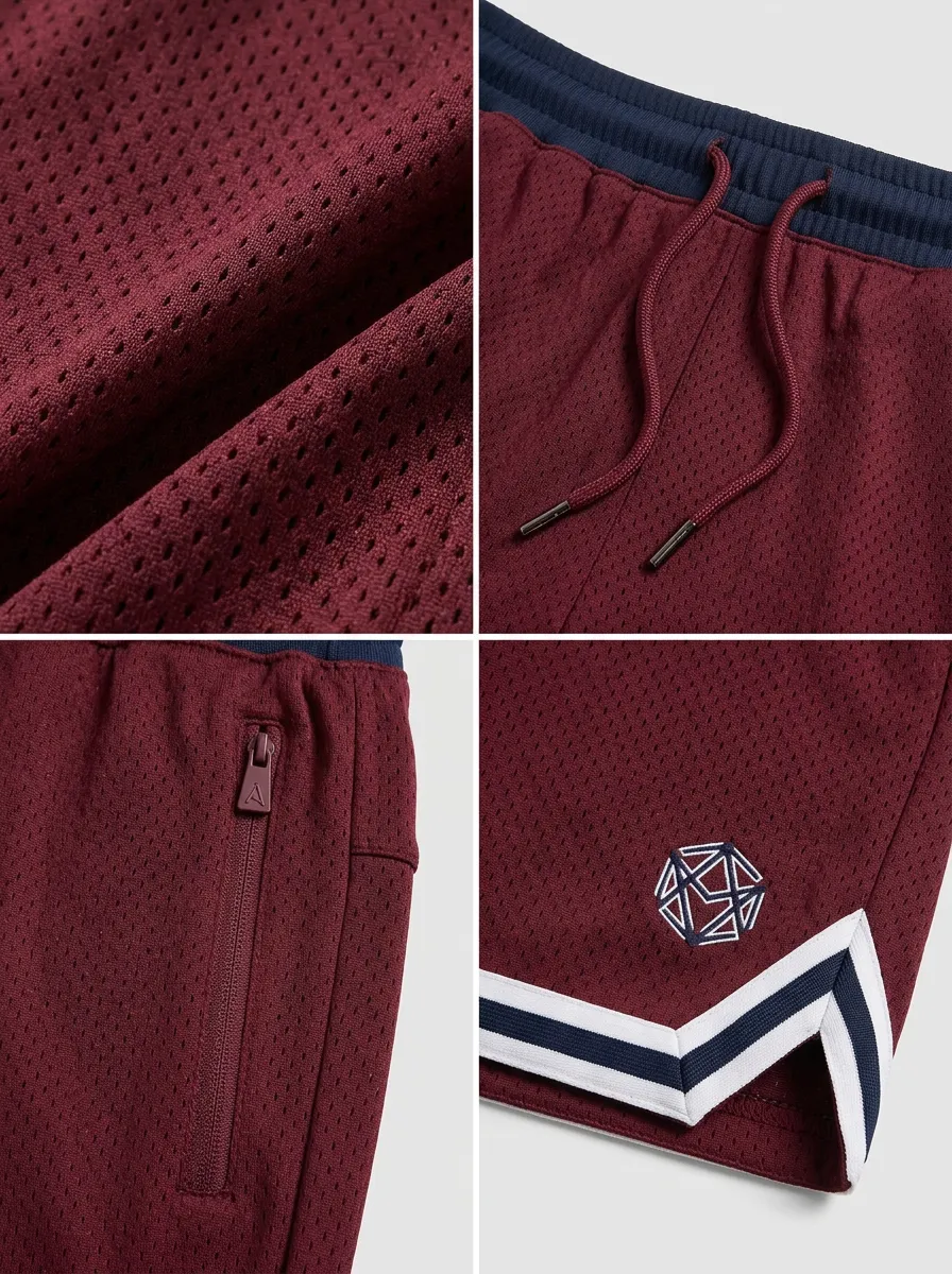 Sporty Geometric Pattern Mesh Detail Profile Men's Basketball Shorts