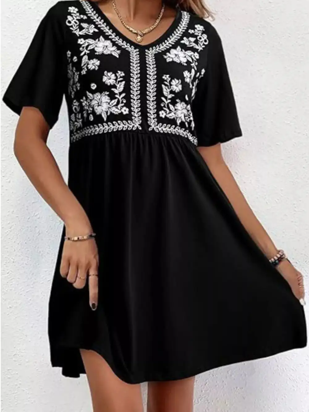 Floral V Neck Mini Dress