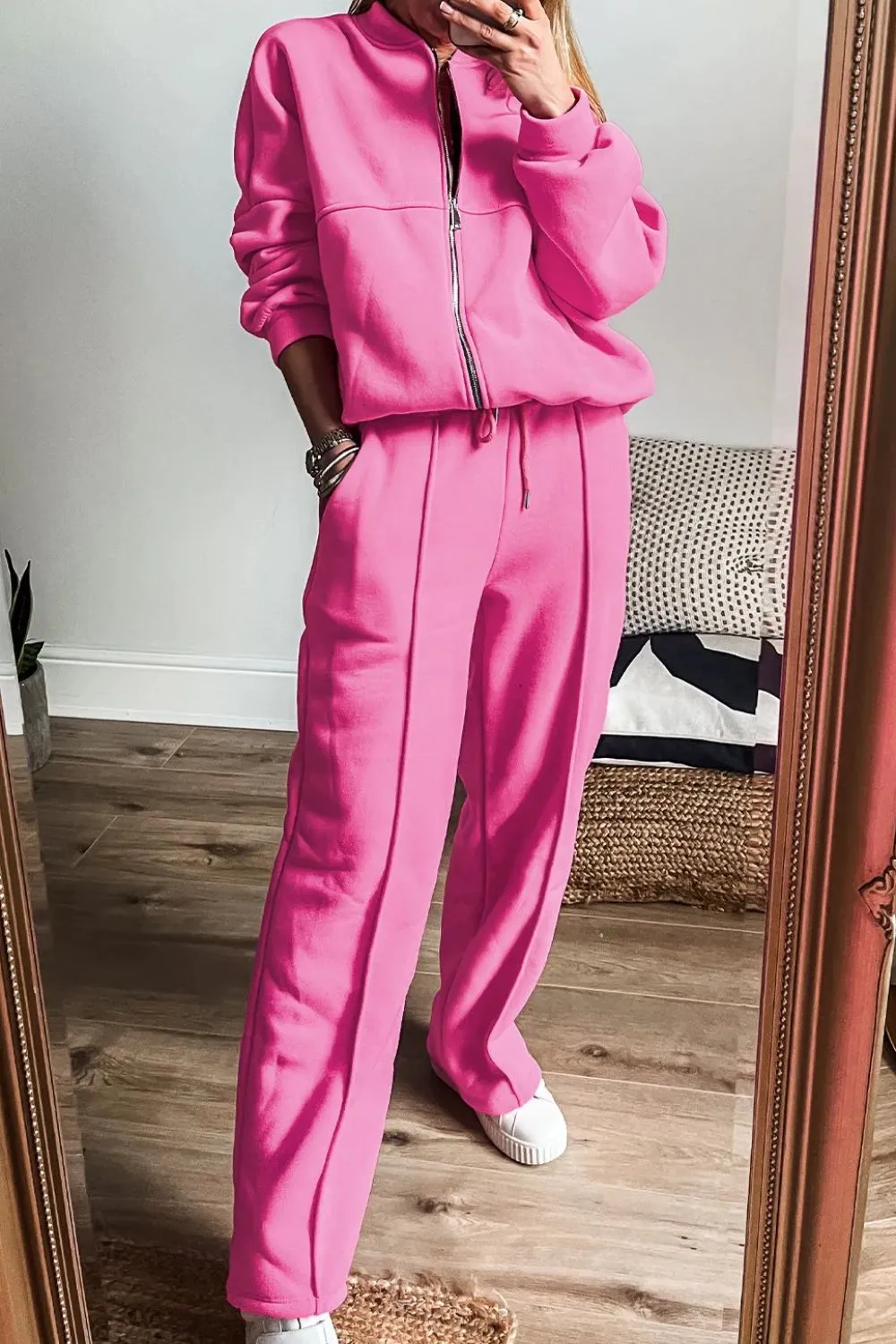 Refined Zip Up Long Sleeve Top And Pants Set