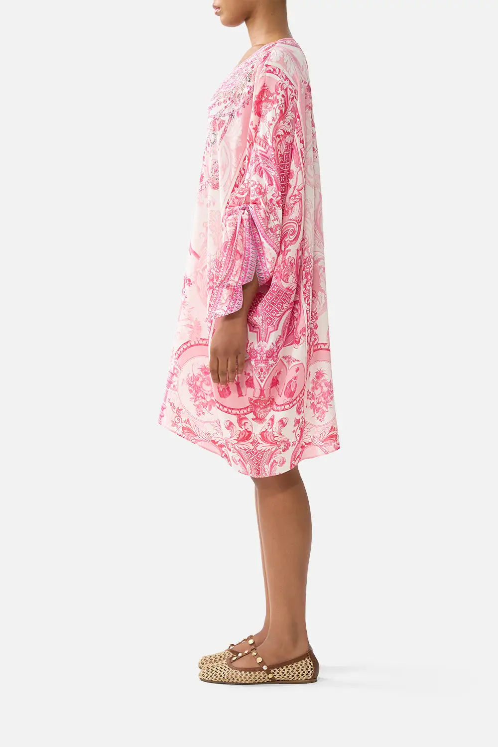 Tie Sleeve Short V-Neck Kaftan